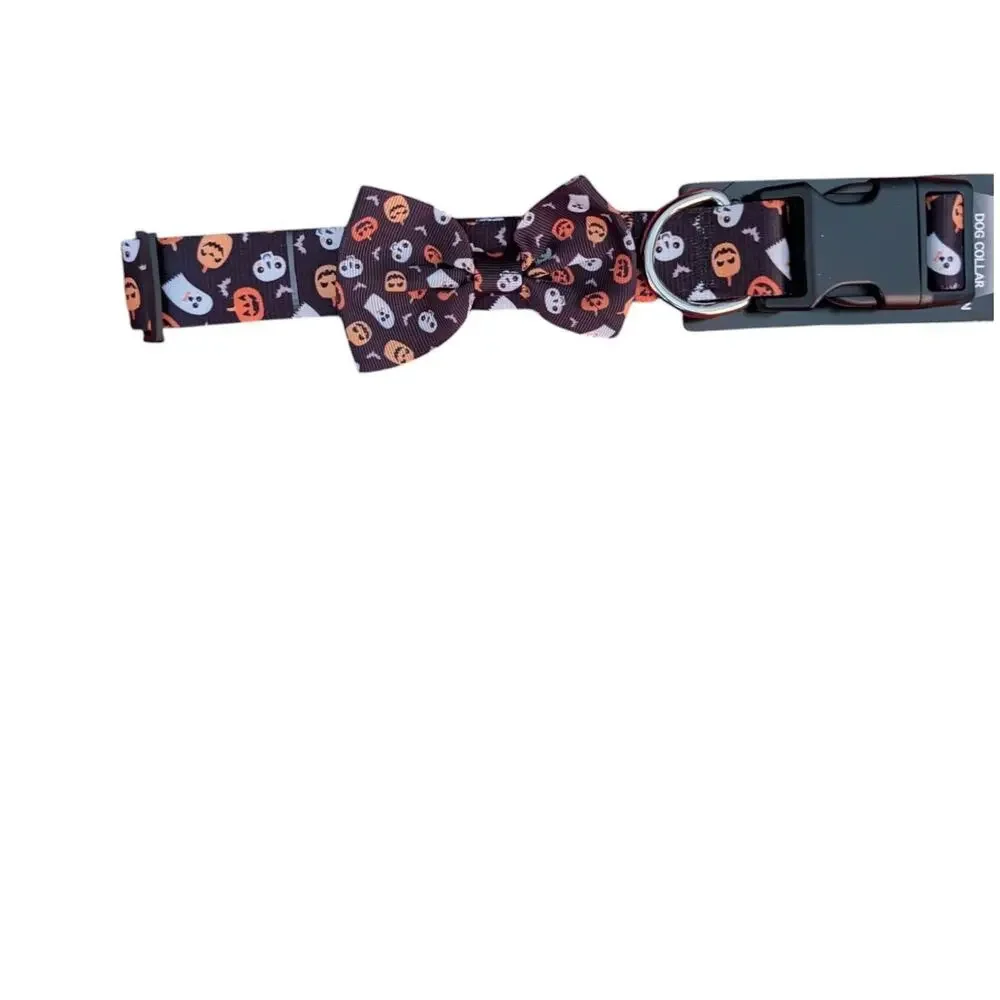 Halloween-themed dog collar with a bow tie.